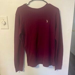 US Polo Assn. Waffle Knit Thermal Shirt Men's Med Long Sleeve Burgundy Crew Neck